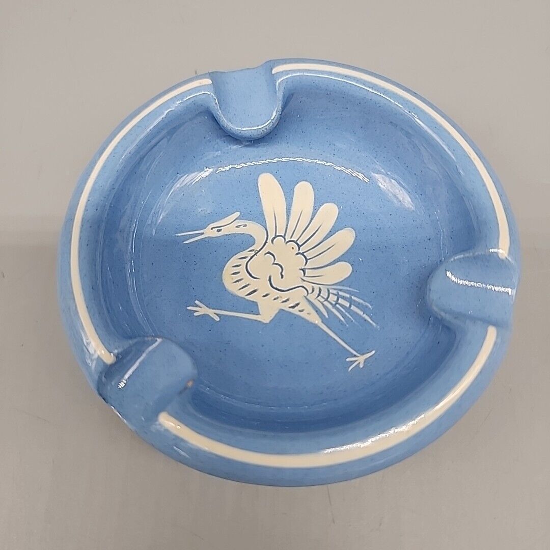 Vintage Fabrique En Gruyere Ashtray Bird Blue White Round Incense 4.5\