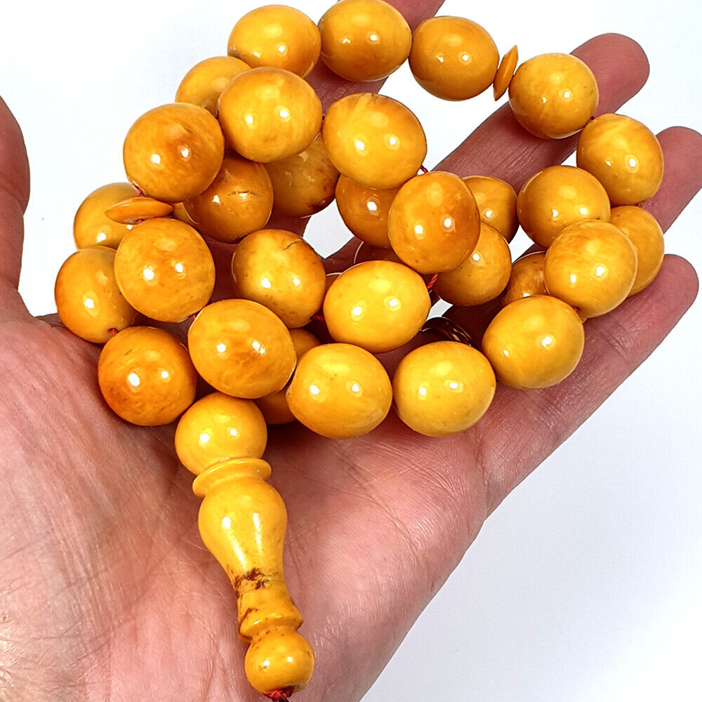 82.33 Grams Antique Natural Amber Prayer Beads Tesbih Rosary