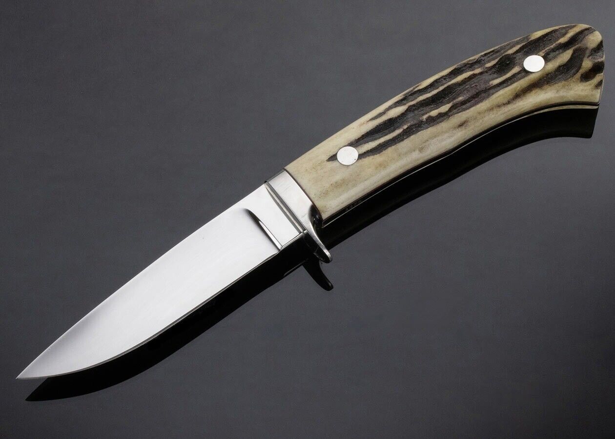 Custom handmade D2 steel Skinner knife - Stag horn handle with leather sheath