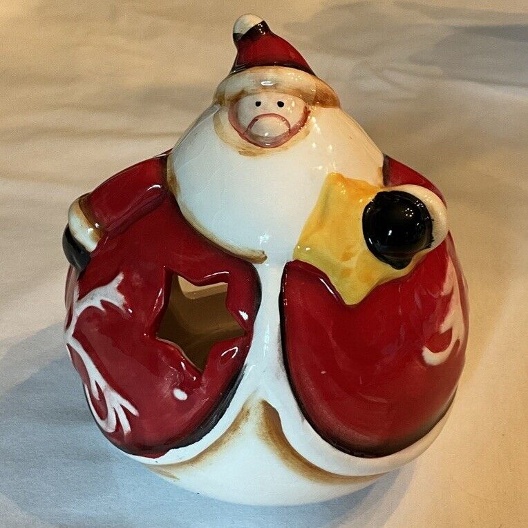 Santa Claus Round Candle Holder Ceramic