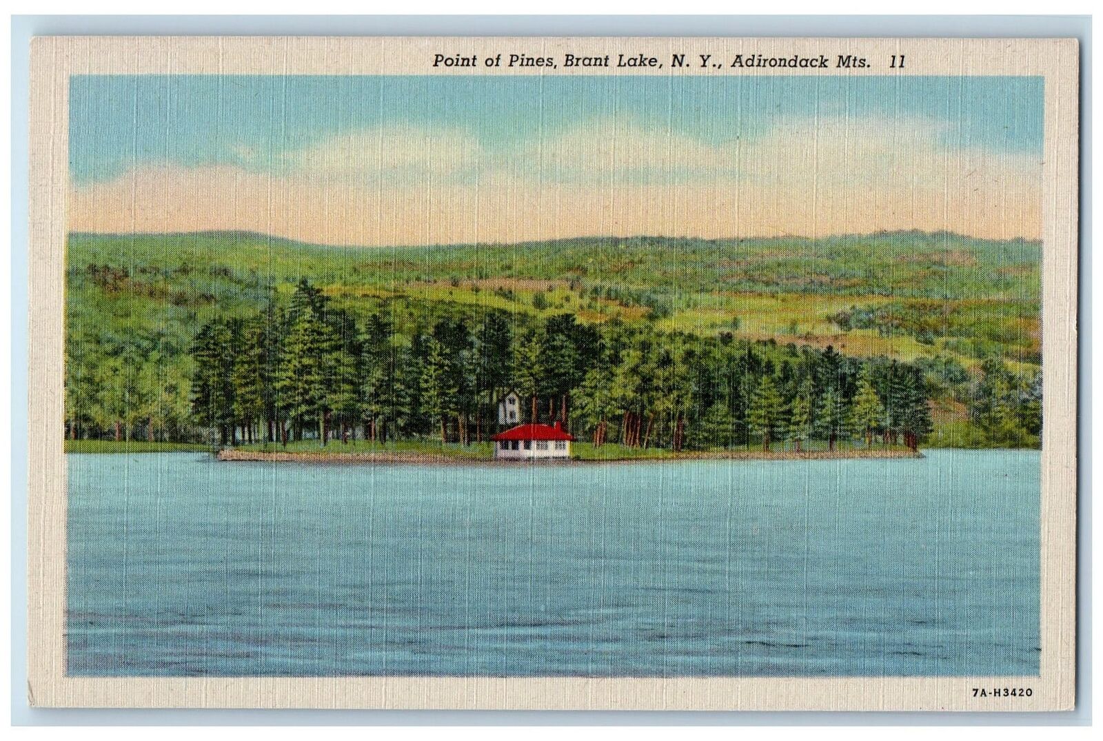 c1940's Point Of Pines Burnt Lake NY Unposted Adirondacks Mountains Postcard