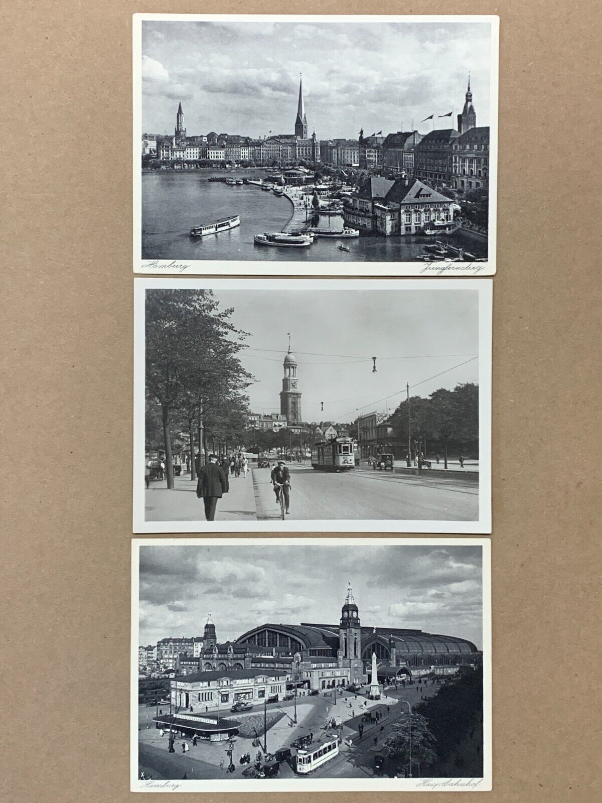 LOT 3 HAMBURG Germany City Train Station Promenade B&W Vintage Postcards UNUSED
