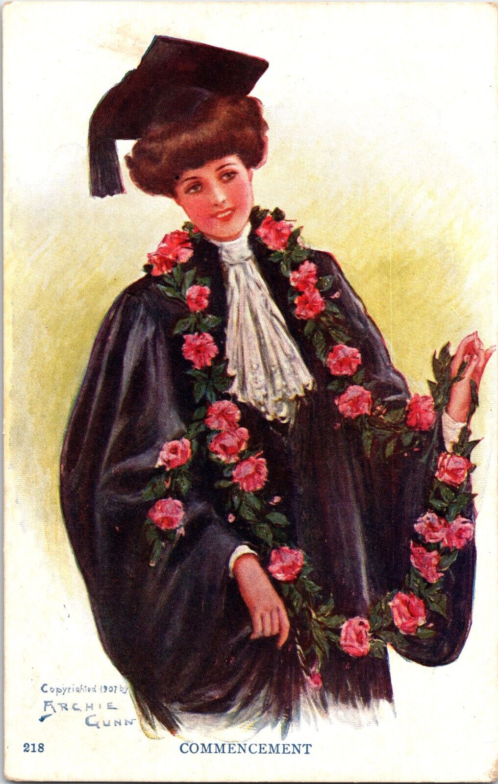 Vintage Postcard Woman/Girl Commencement Artist Archie Gunn Copyright 1907