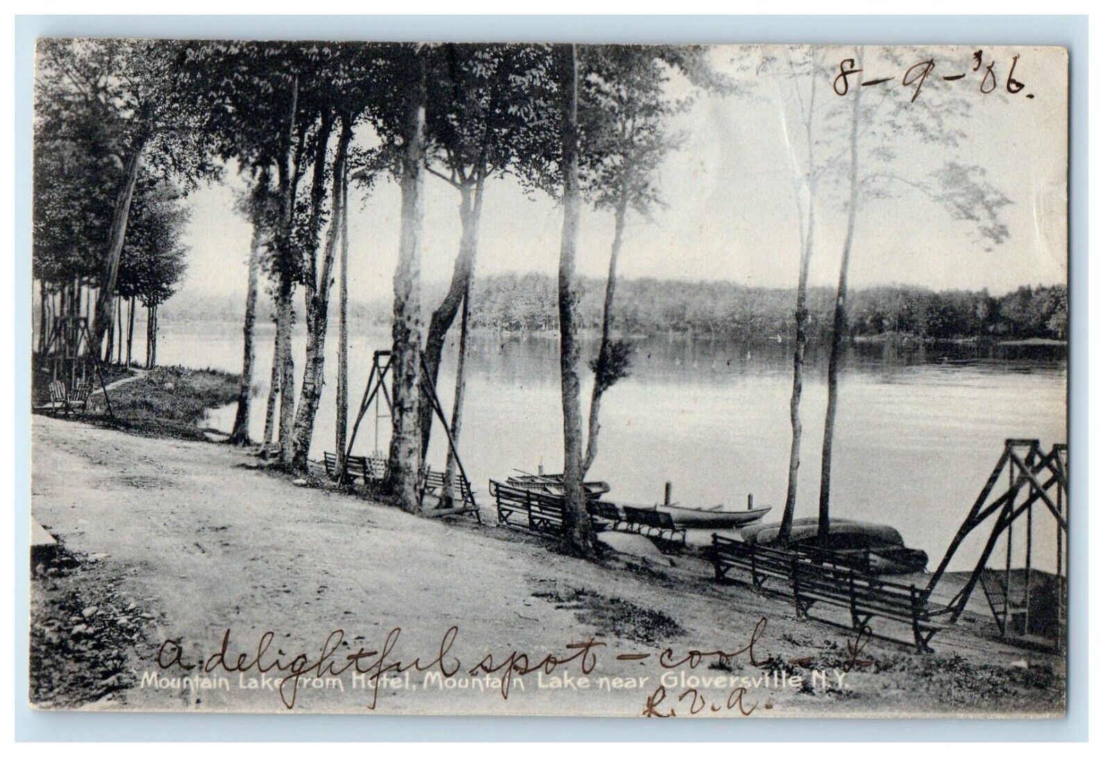 c1905 Mountain Lake From The Hotel Boats Near Gloversville New York NY Postcard