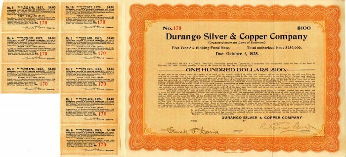Durango Silver and Copper Co. - Mining Bond - Mining Bonds