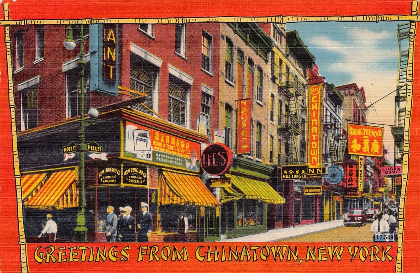 Chinatown New York NY Greetings From Linen Postcard