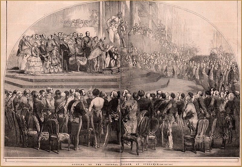 2 1854 Wood Block Prints Opening of the Crystal Palace at Sydenham