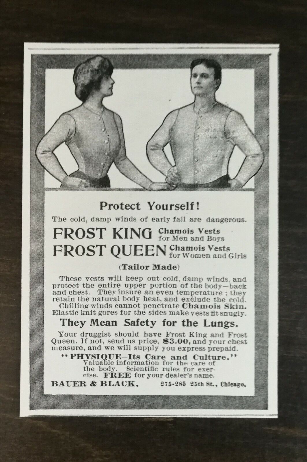 Vintage 1901 Frost King & Queen Chamols Vests Original Ad  721