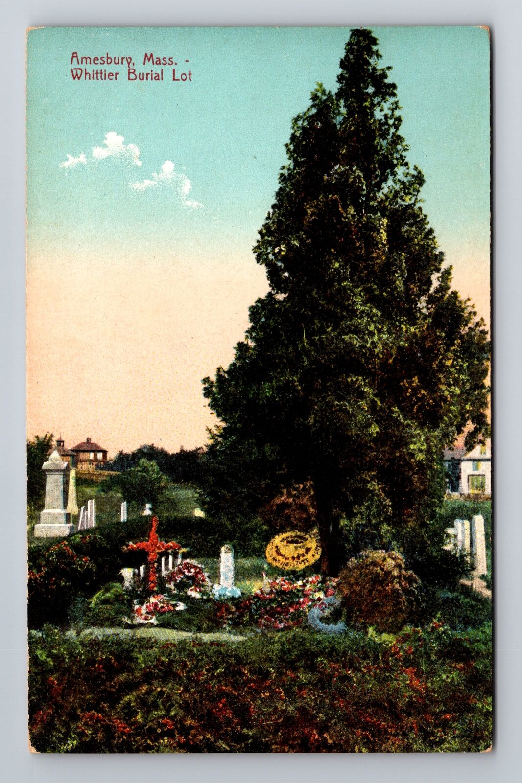 Amesbury MA-Massachusetts, Whittier Burial Lot, Antique, Vintage Postcard
