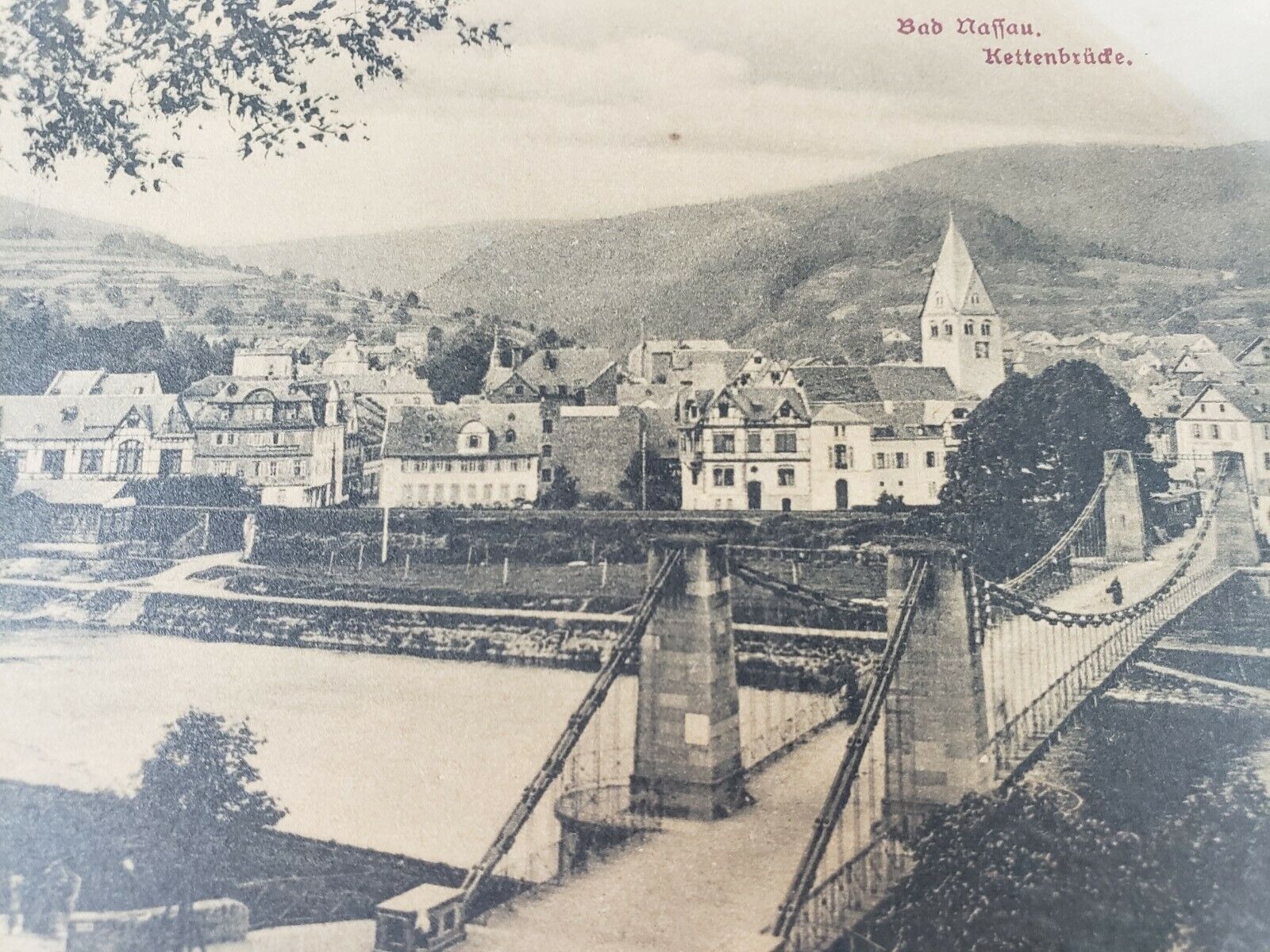 C 1922 Bridge Bad Nassau Kettenbrude Lahn Germany 10 Red Reich Stamp Postcard