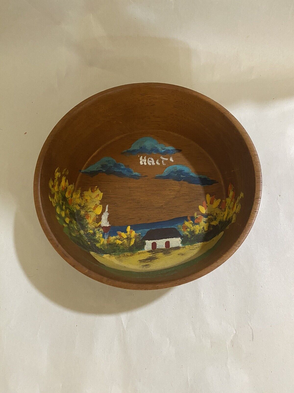 Vintage Haiti Souvenir Hand-Painted Wooden Bowl