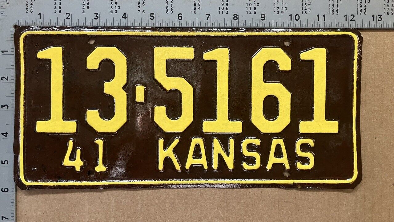 1941 Kansas license plate 13-5161 YOM DMV Lyon PATINA + clearcoat 14840