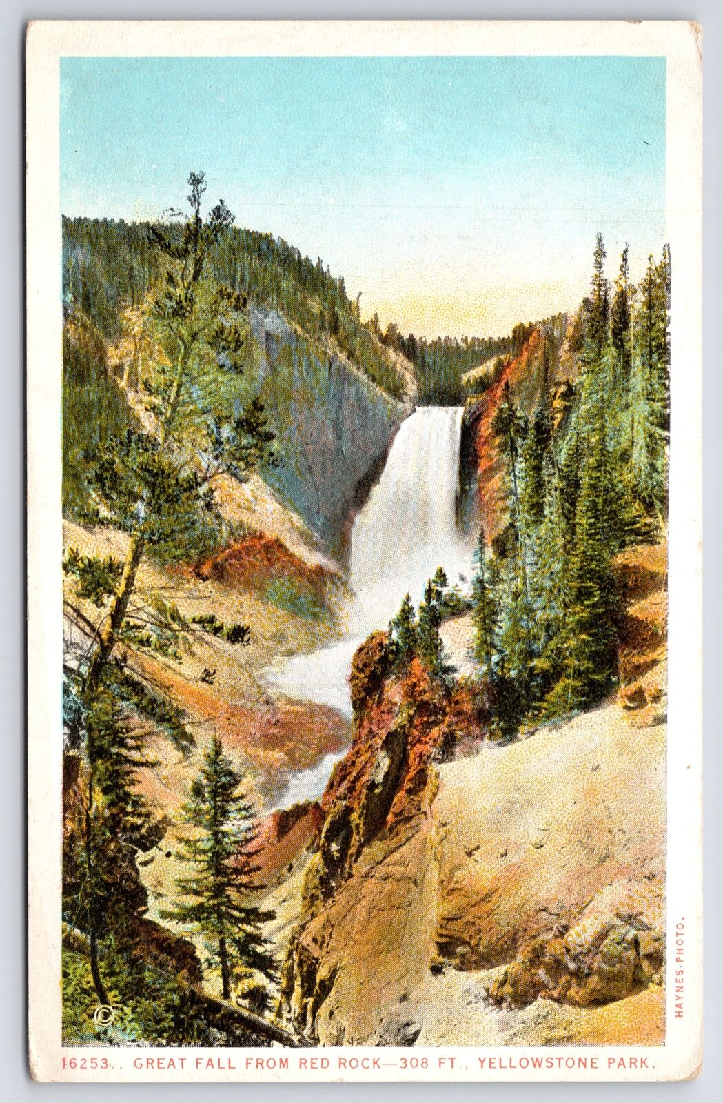 Yellowstone Nat'l Park Montana~Great Fall From Red Rock~Vintage Haynes Postcard