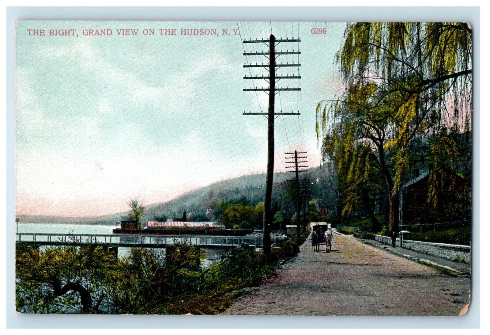 c1910's The Bright Grand View On The Hudson New York NY, Horse Carriage Postcard