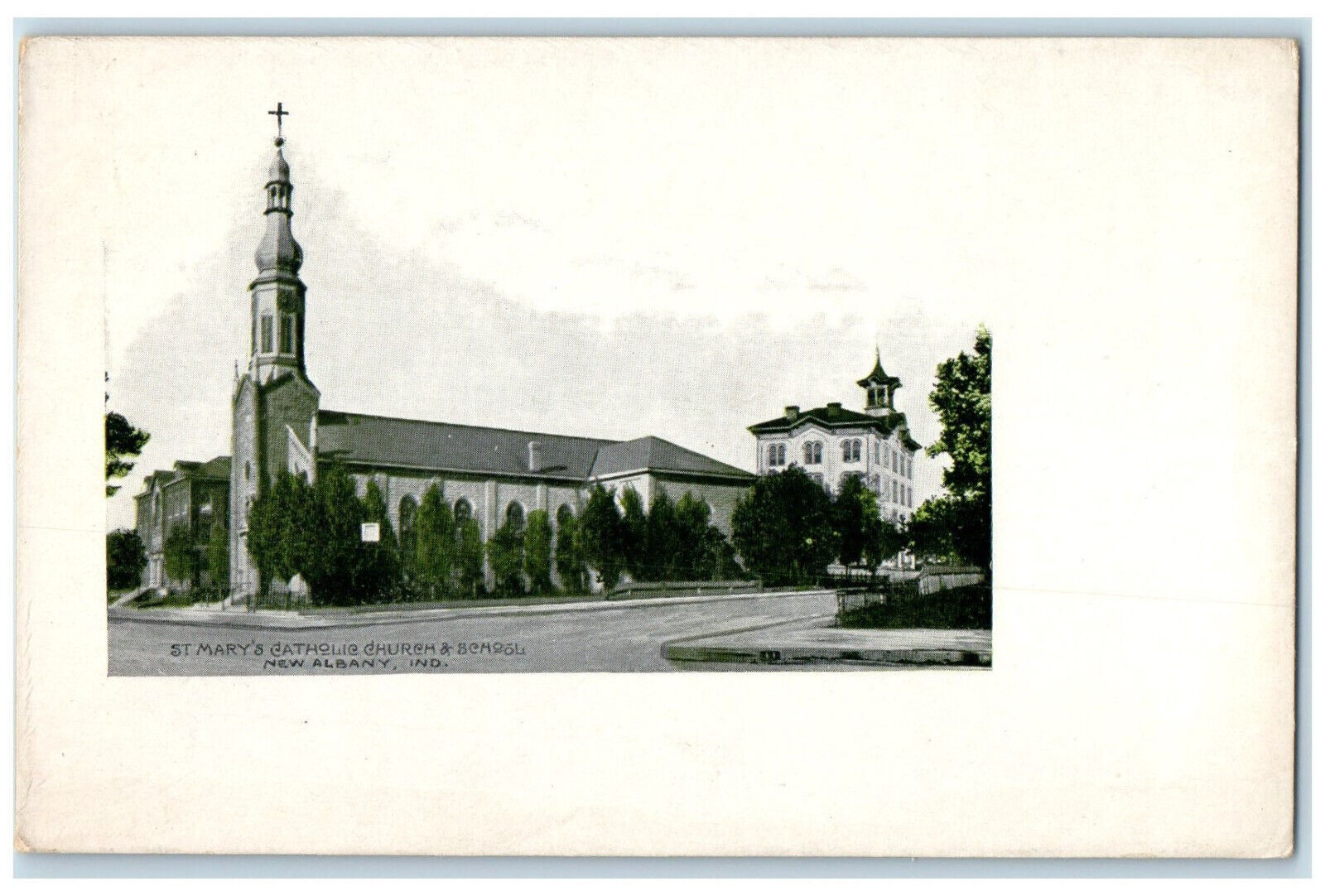 c1905 St. Marys Catholic Church & School New Albany Indiana IN Postcard
