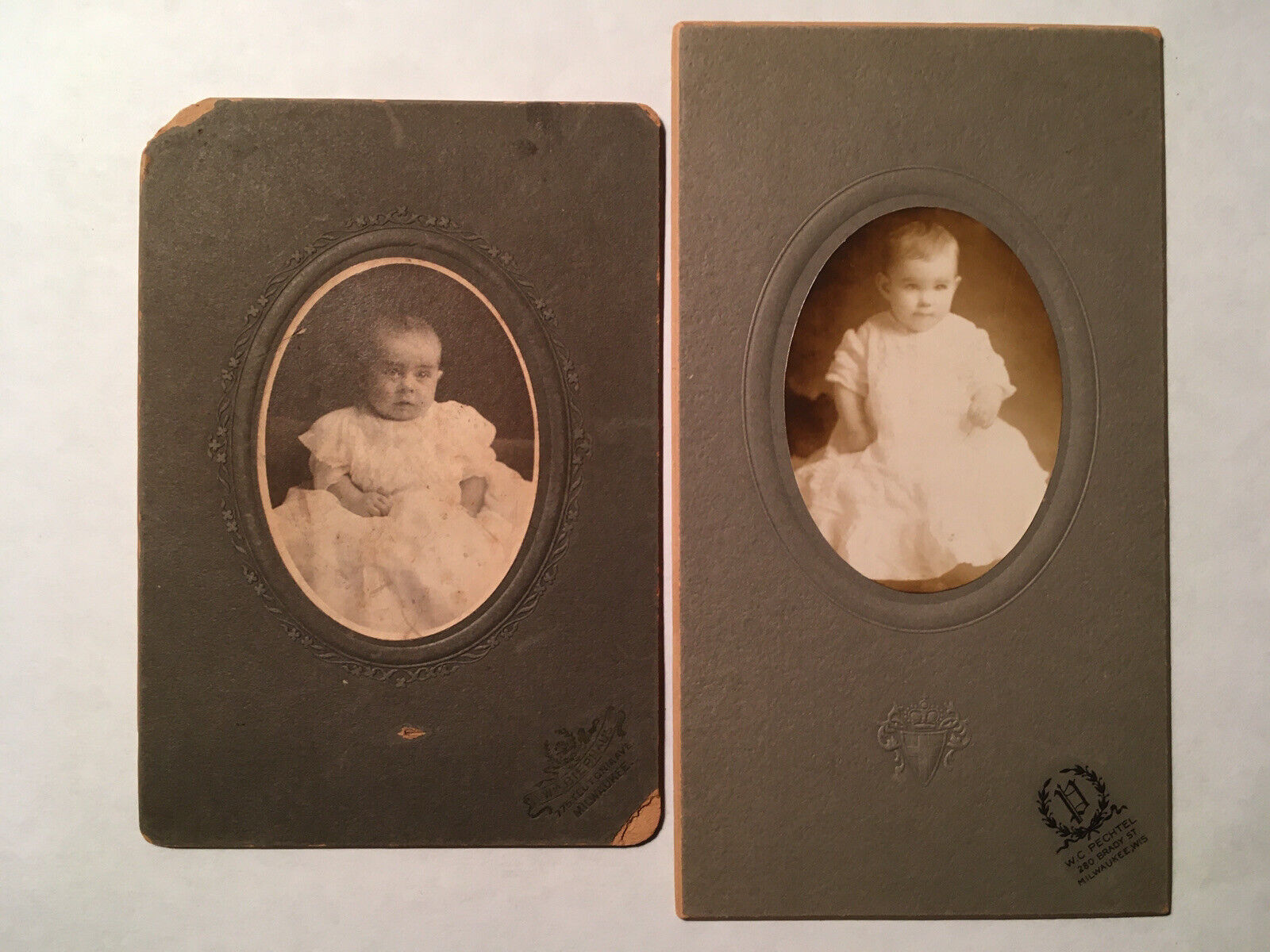 Antique Cabinet Card Pair Photo Victorian Child Baby Milkwaukee Wisconsin