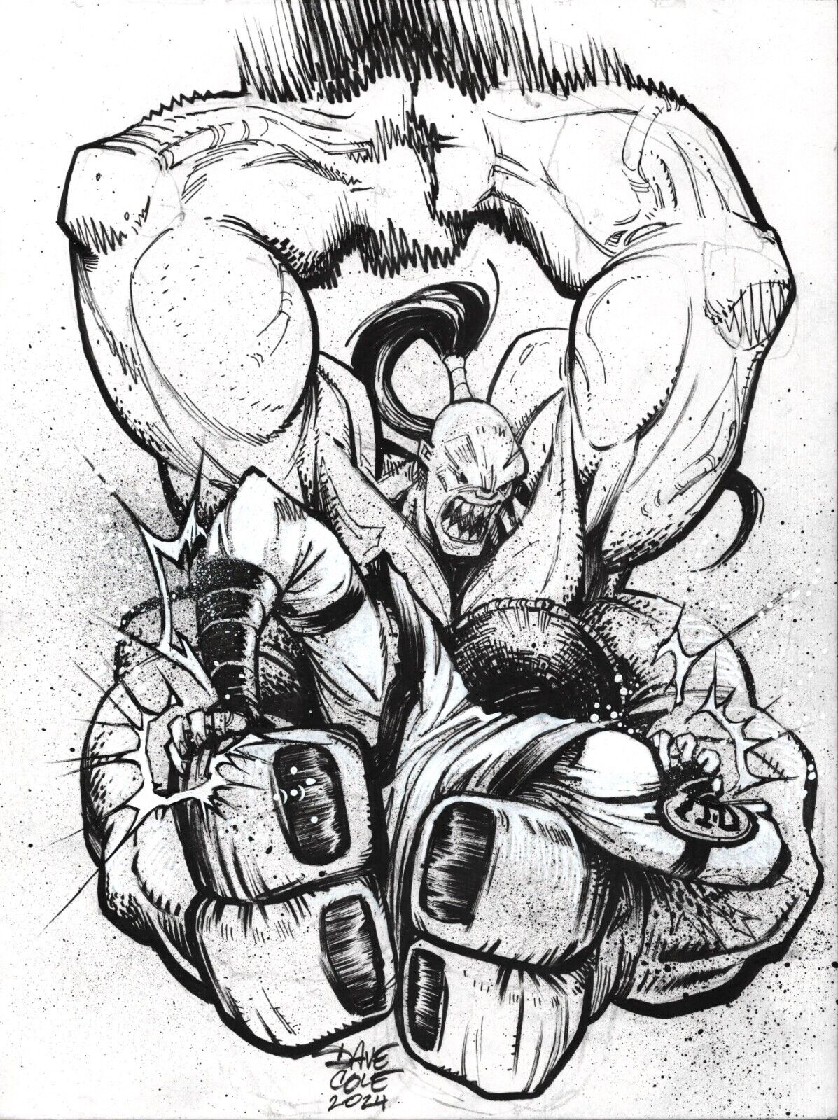 Mortal Kombat Goro vs Raiden Original Artwork Ink Drawing on Bristol 9x12\