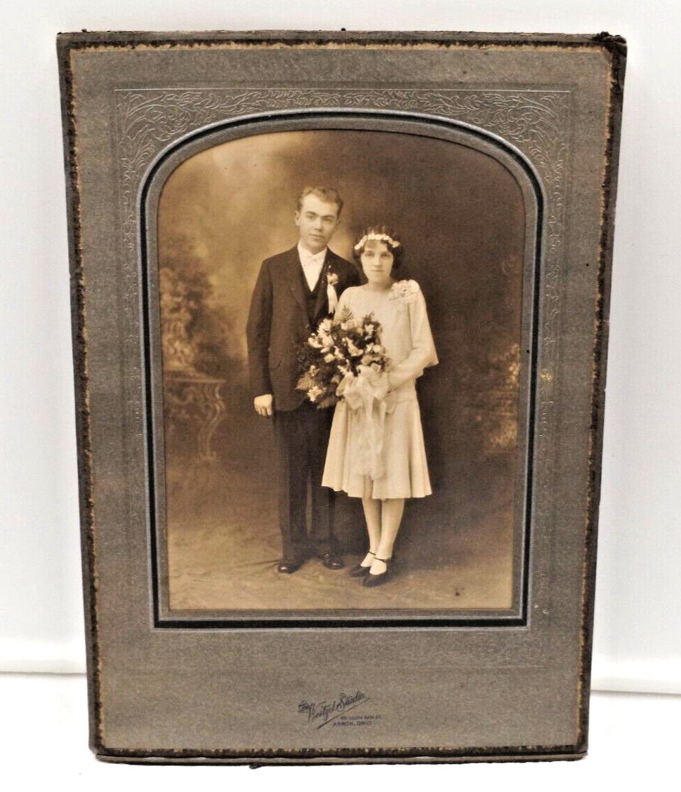 Antique Dated 1928 Wedding Photograph Young Love Bride Groom