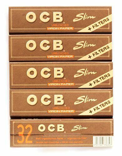 OCB Virgin Unbleached King Size Slim Rolling Papers & Filter Tips - 5 Booklets