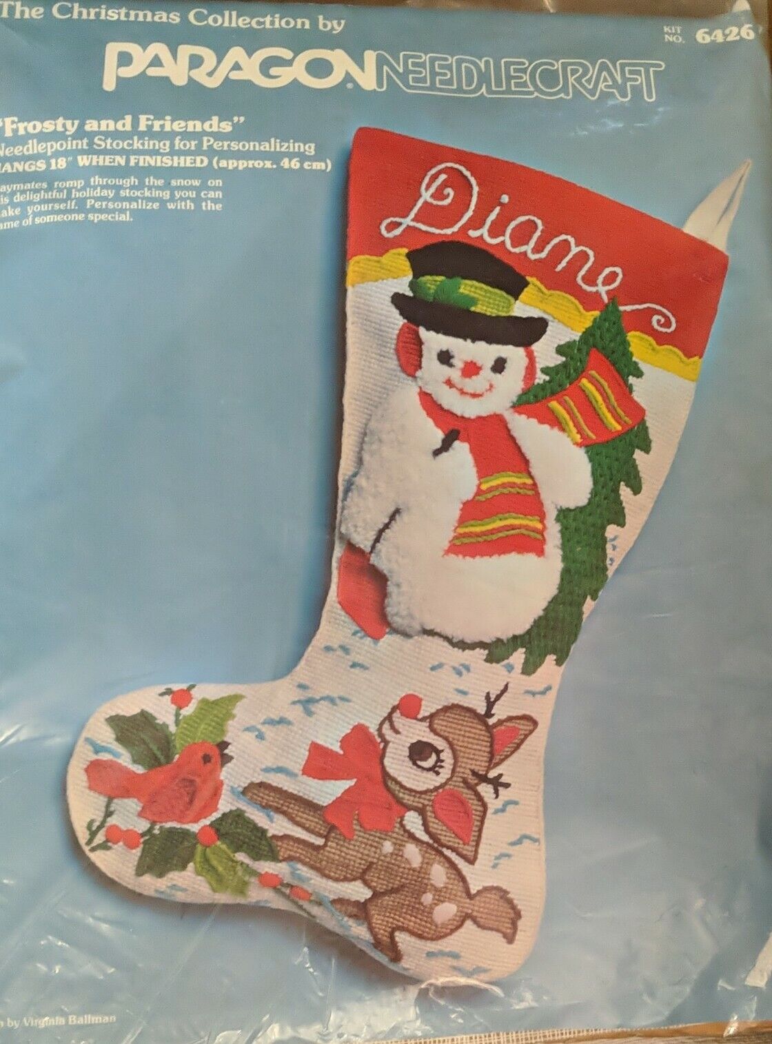Frosty&Friends Needlepoint Christmas Stocking Kit Rudolph Paragon Opened Unused