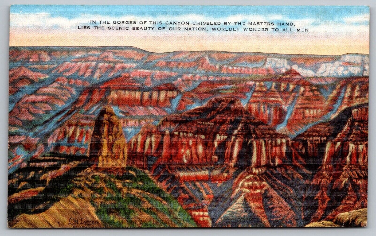 Gorges Canyon Chiseled Masters Hand Birds Eye View Red Sandstone VNG Postcard