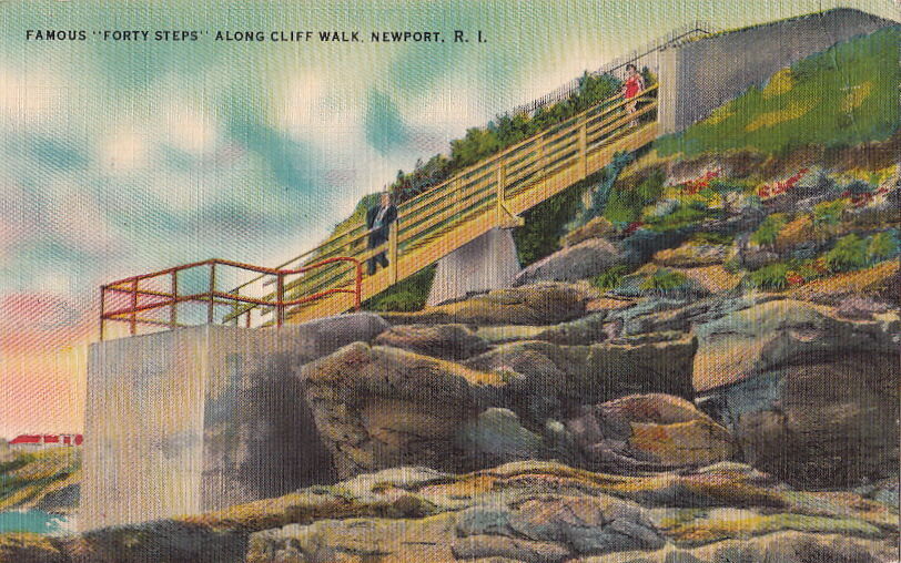  Postcard Famous Forty Steps Along Cliff Walk Newport RI 