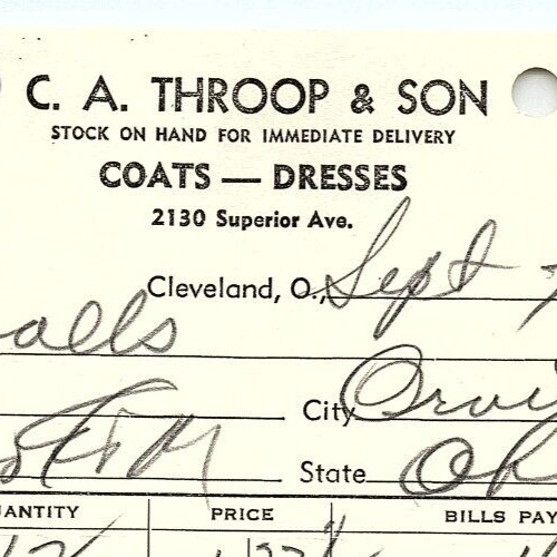 1938 C.A. THROOP & SON COATS-DRESSES CLEVELAND OHIO BILLHEAD STATEMENT Z3455