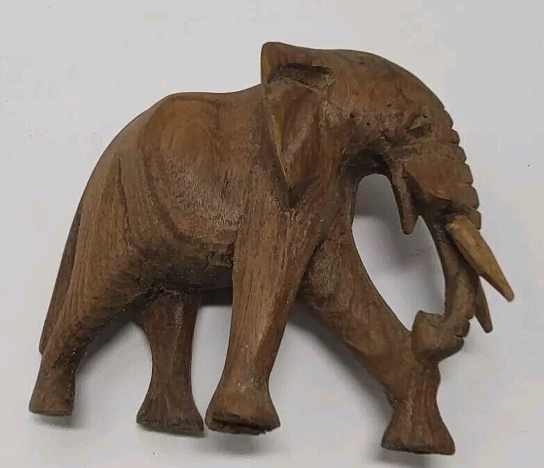 Vintage Hand Carved  Wooden Elephant Figurine Sculpture Small 3.25”