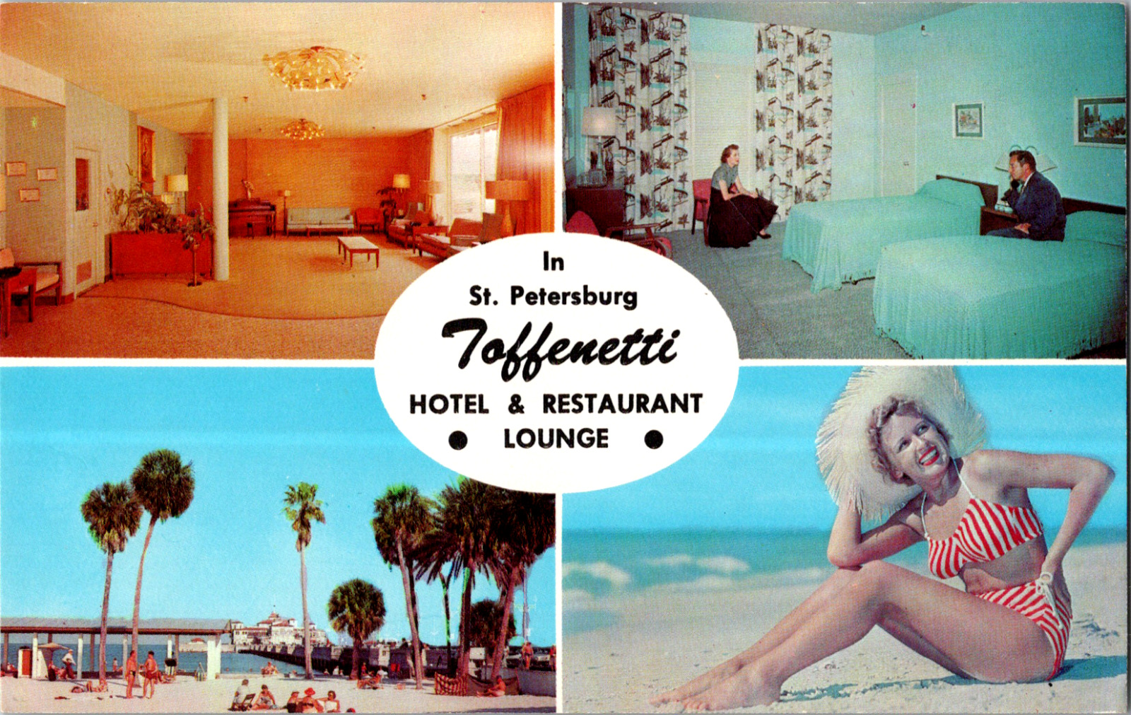 Vintage C. 1950's Toffenetti Hotel Restaurant Lounge St. Petersburg FL Postcard