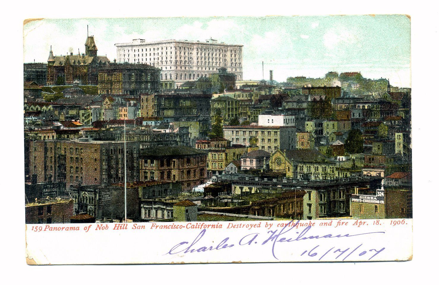 Vintage Antique NOB HILL 1907 San Francisco CALIFORNIA Photo Postcard Panorama