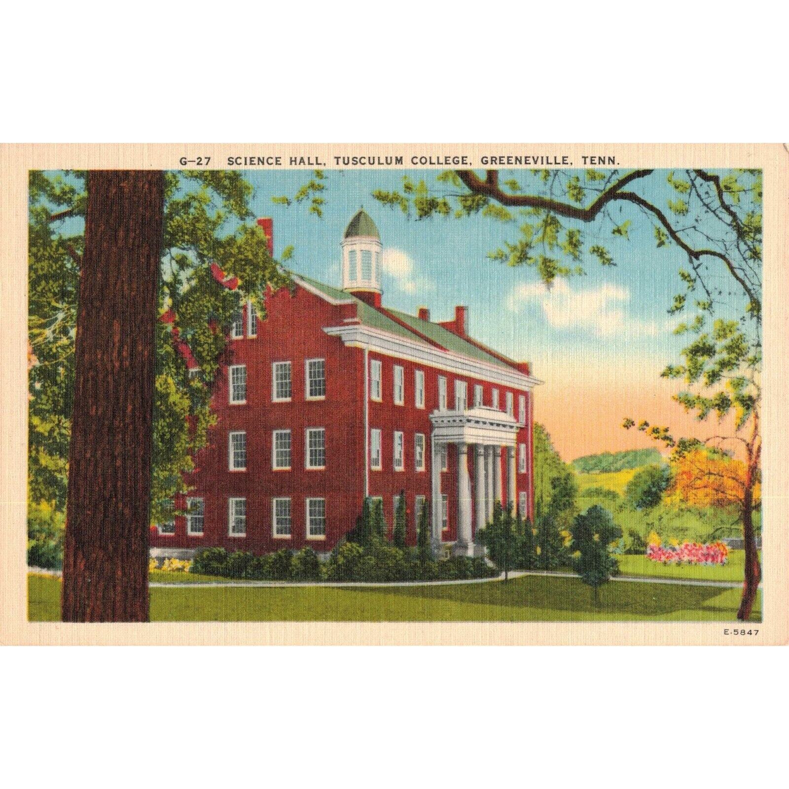 Science Hall Tusculum College Greenville Tennessee Linen Postcard 2T5-80
