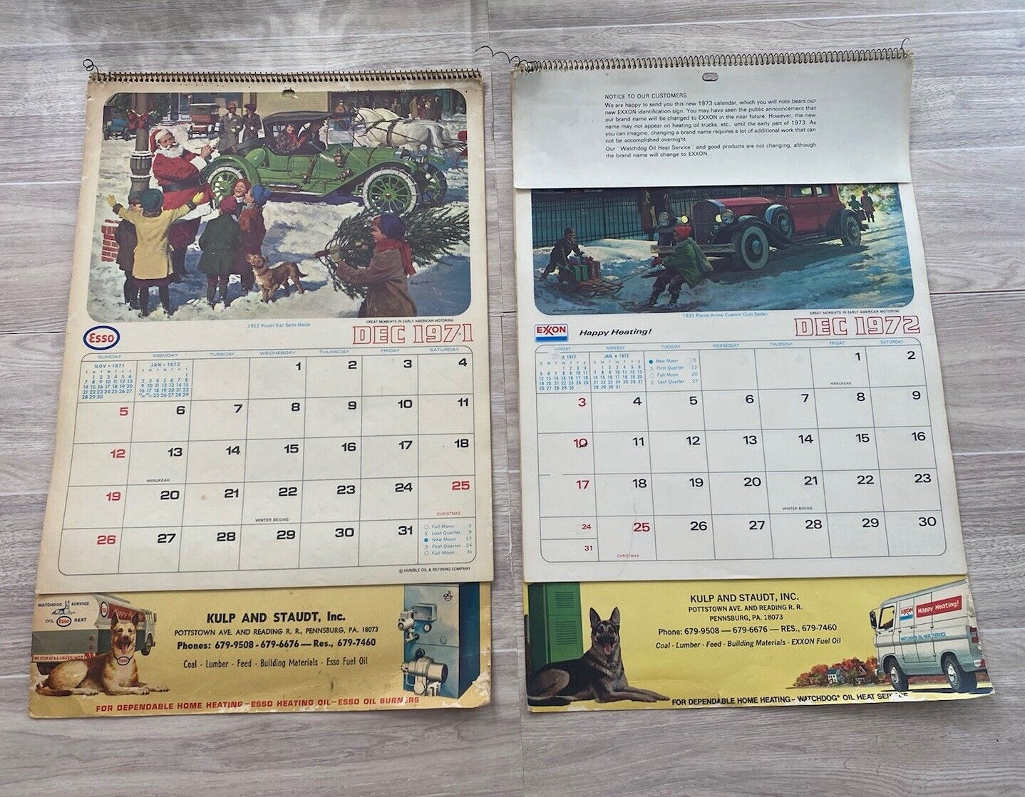 Esso/ Exxon Gas 1972 & 1973 Advertising Calendars Kulp & Staudt Inc Pennsburg PA