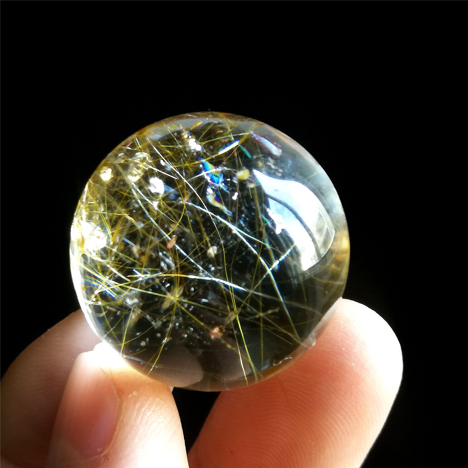 30g 28mm Clear Quartz Sphere Natural Golden Hair Rutilated Crystal Ball Chakra