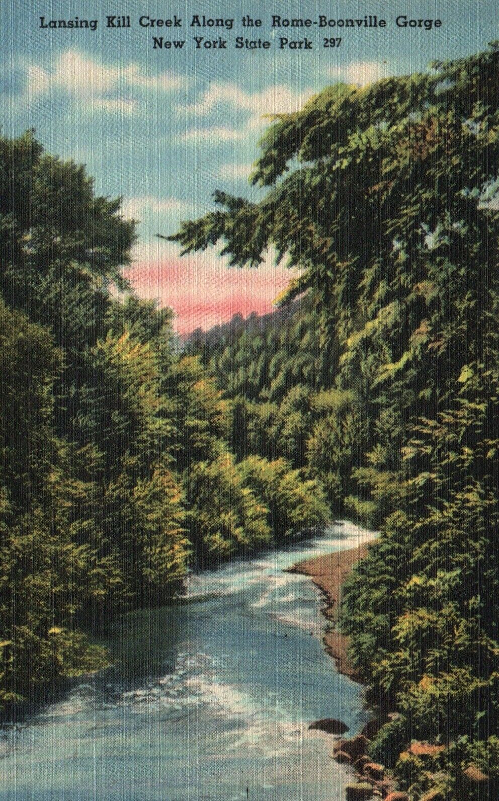 New York State Park, NY, Lansing Kill Creek, Linen Vintage Postcard a3650