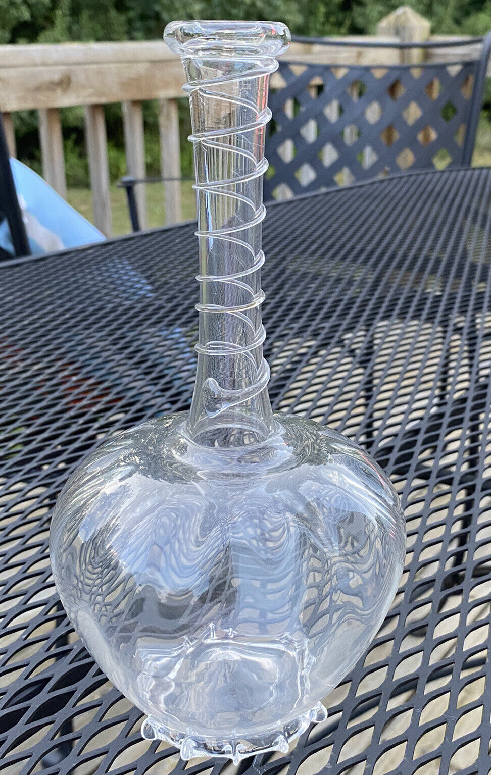 JULISKA AMALIA OPEN DECANTER 9 1/4” Art Glass Swirl Design Clear Signed Vase