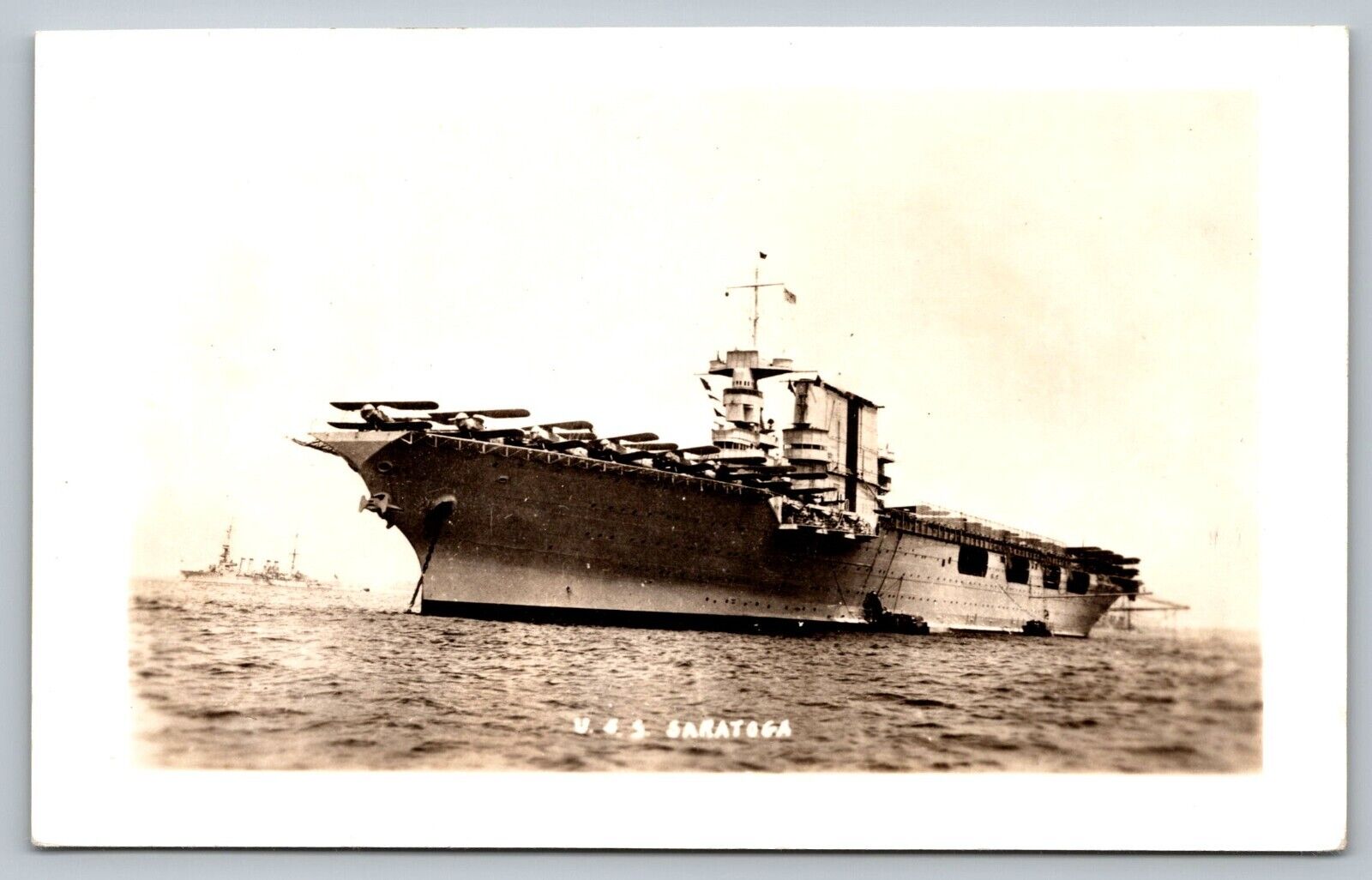 Postcard USS Saratoga Navy Aircraft Carrier WWI c 1915 Defender Military RPPC