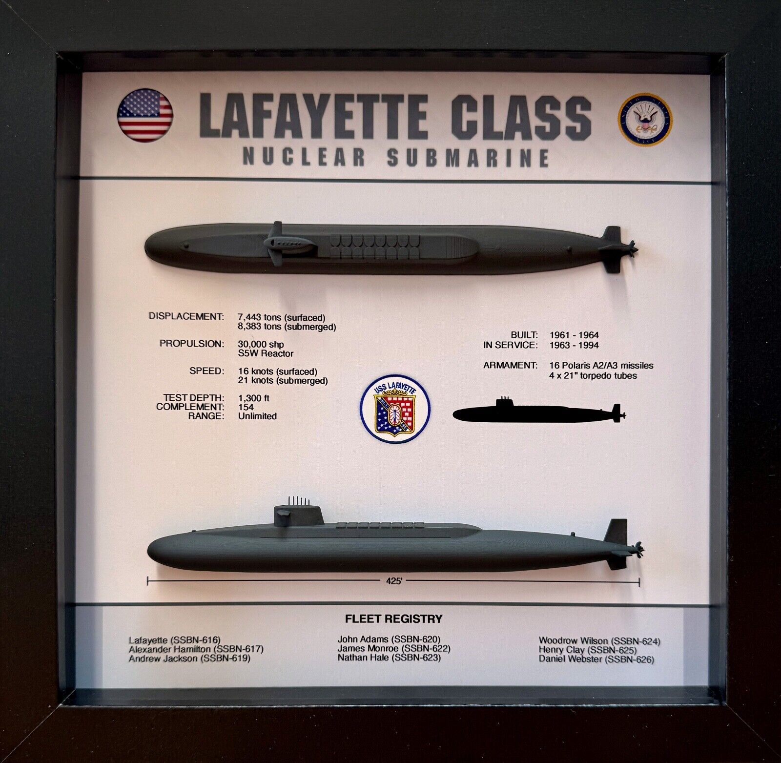 Lafayette Class Submarine Memorial Display Shadow Box, 9\