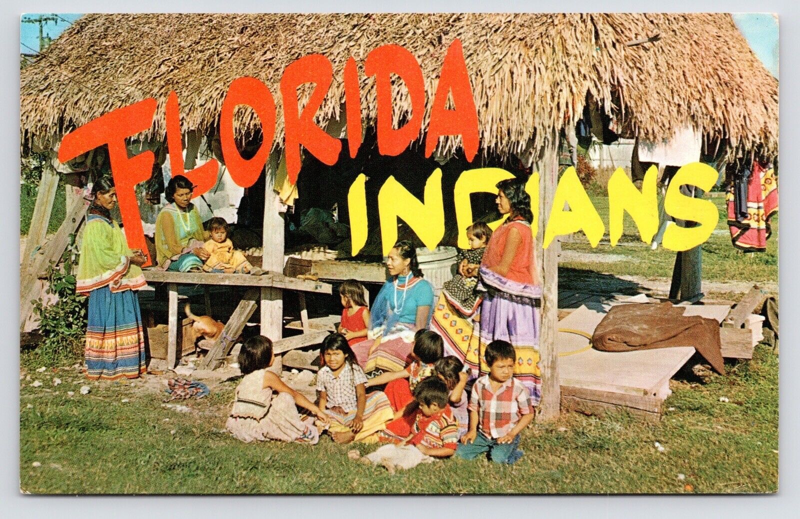c1960s~Seminole Indian~Native American Chickee House~Florida FL Vintage Postcard
