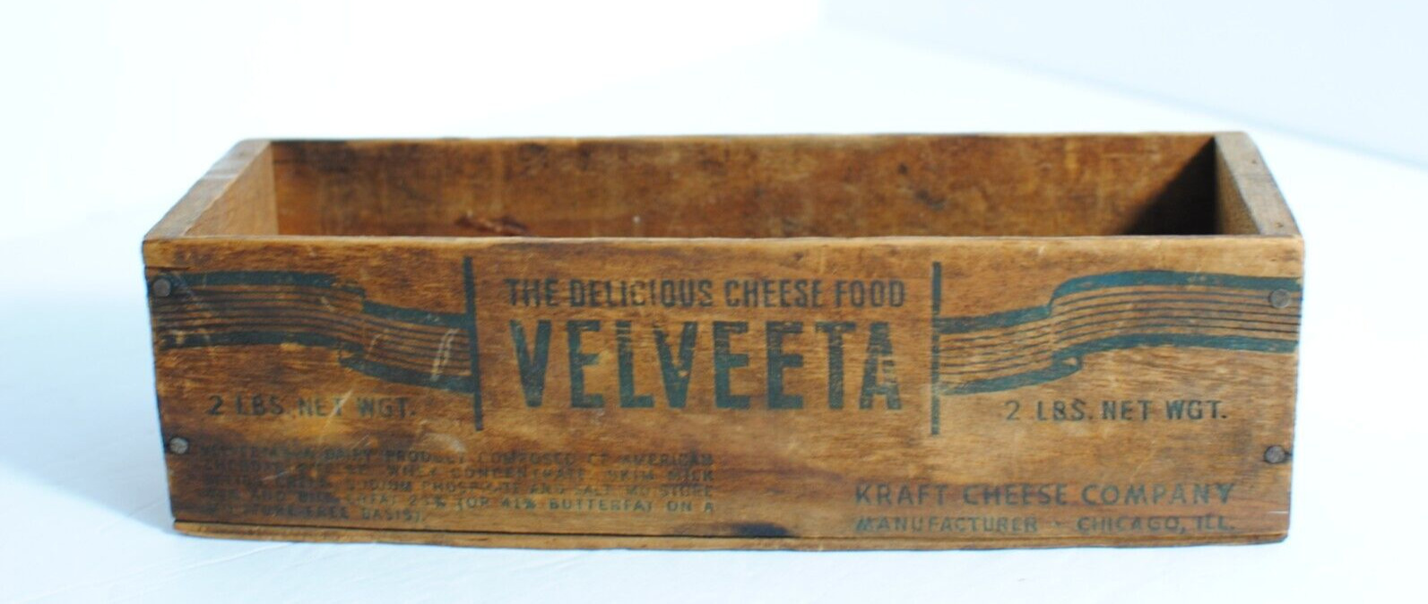 Vintage Velveeta Cheese Wooden Box Delicious Cheese Food 2 LB. Container