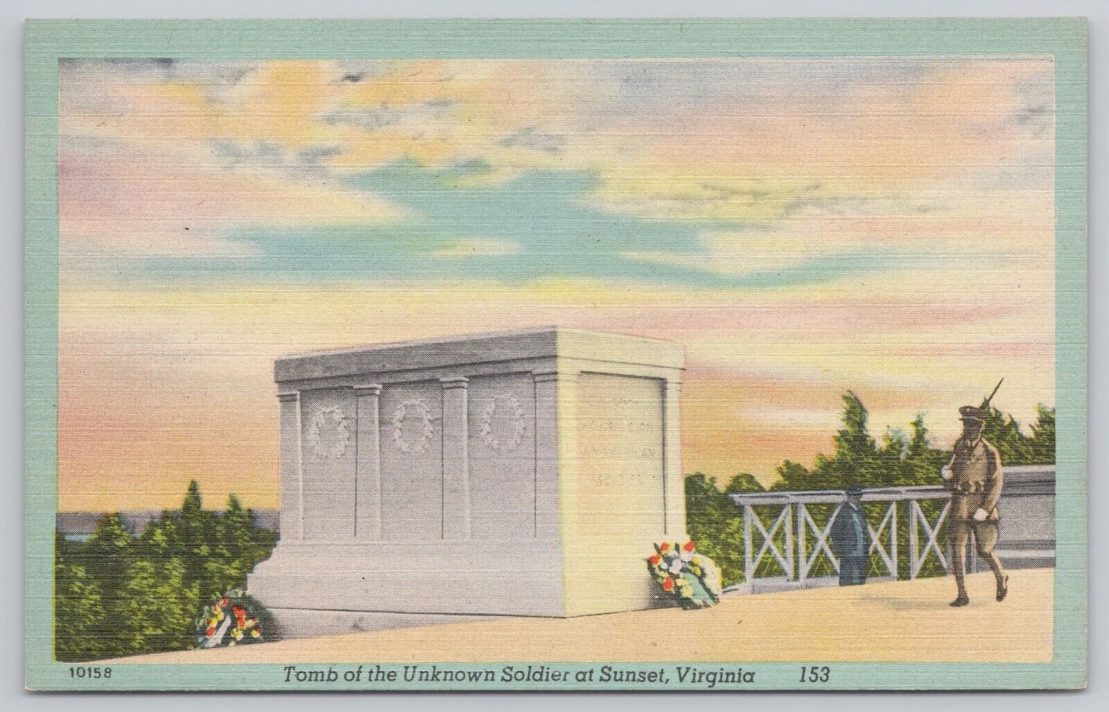 Arlington Virginia, Tomb of the Unknown Soldier at Sunset, Vtg Postcard