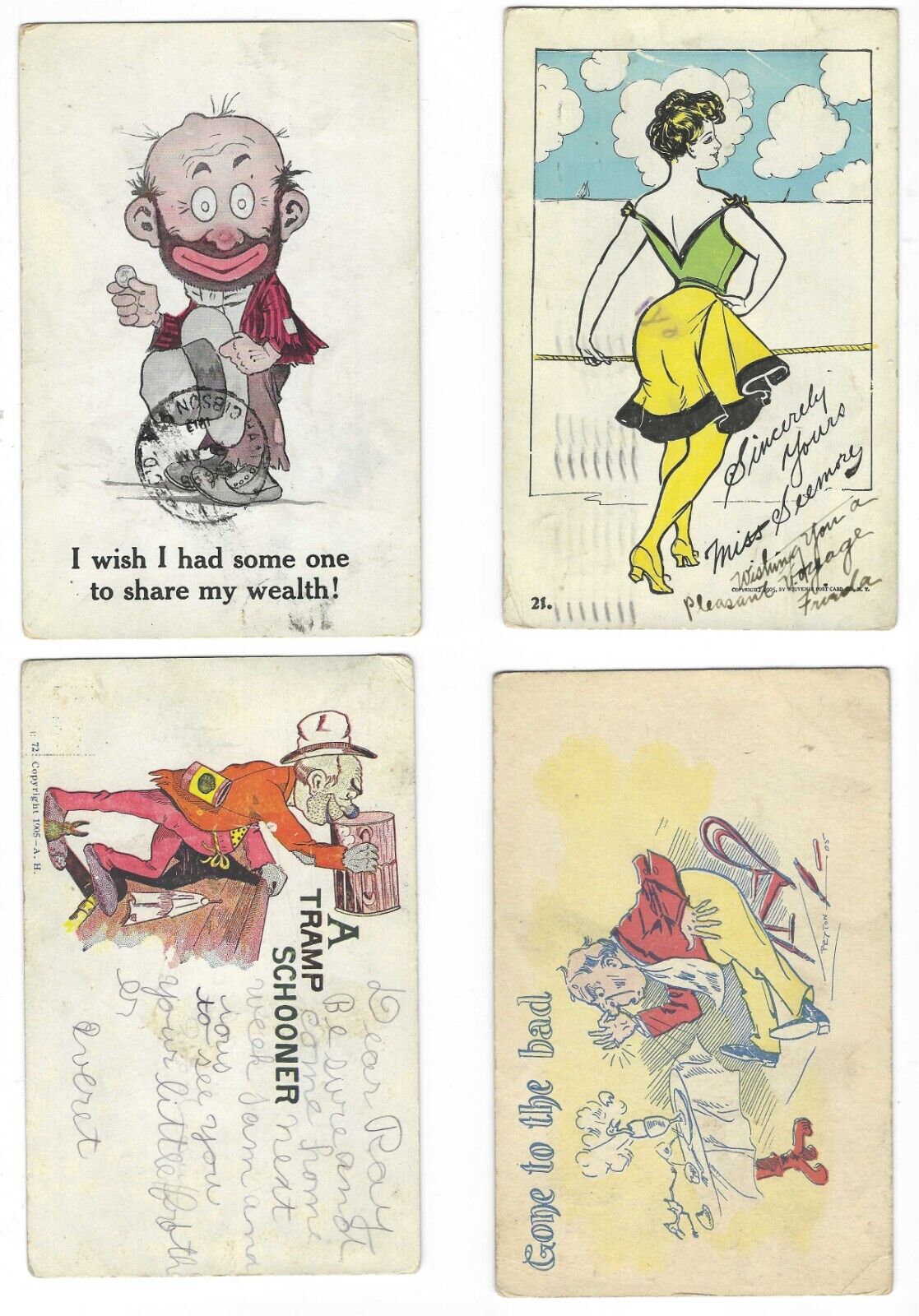Group of 4 Early 1900\'s Comic Post Cards  