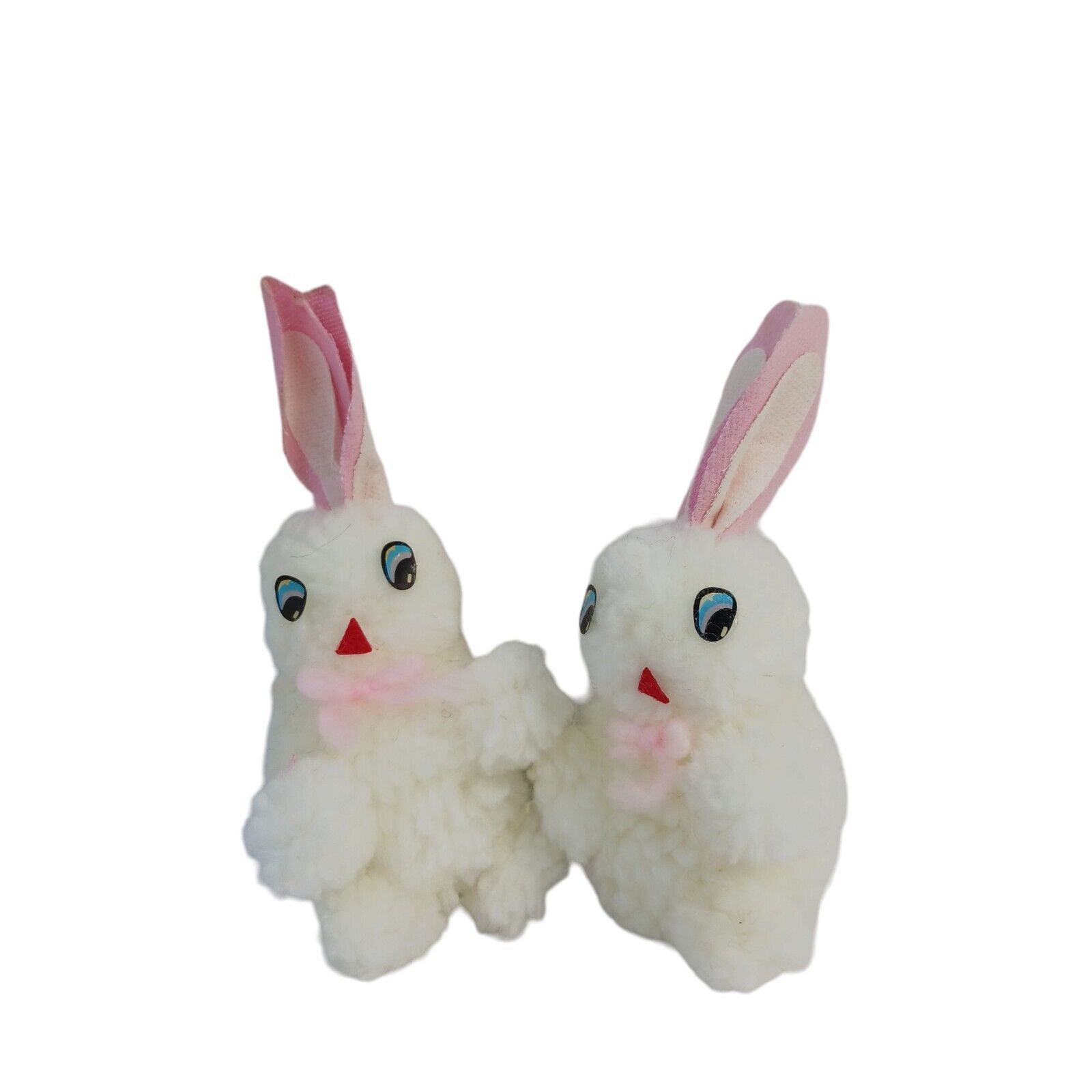 Pom Pom Easter Bunnies Lot Of 2 Vintage White Felt Ears 