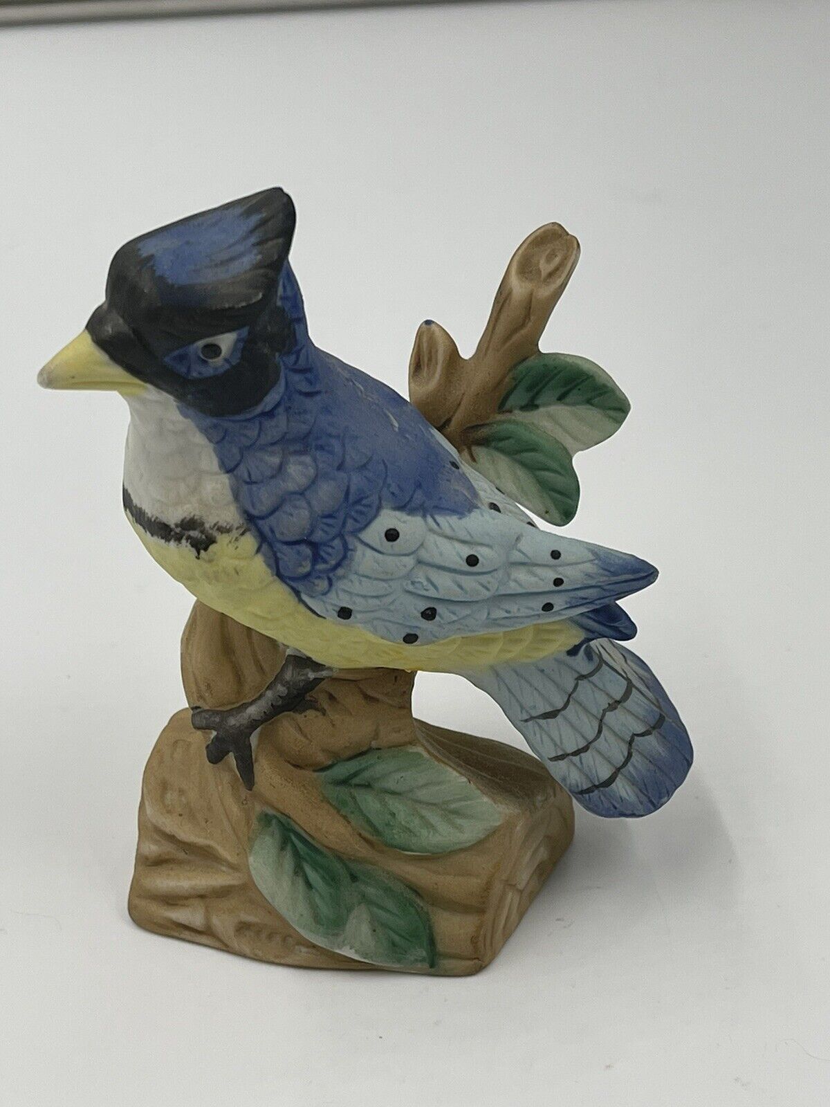 Vintage FBIA Taiwan Blue Jay Bird On A Branch Figurine on Fine Porcelain 