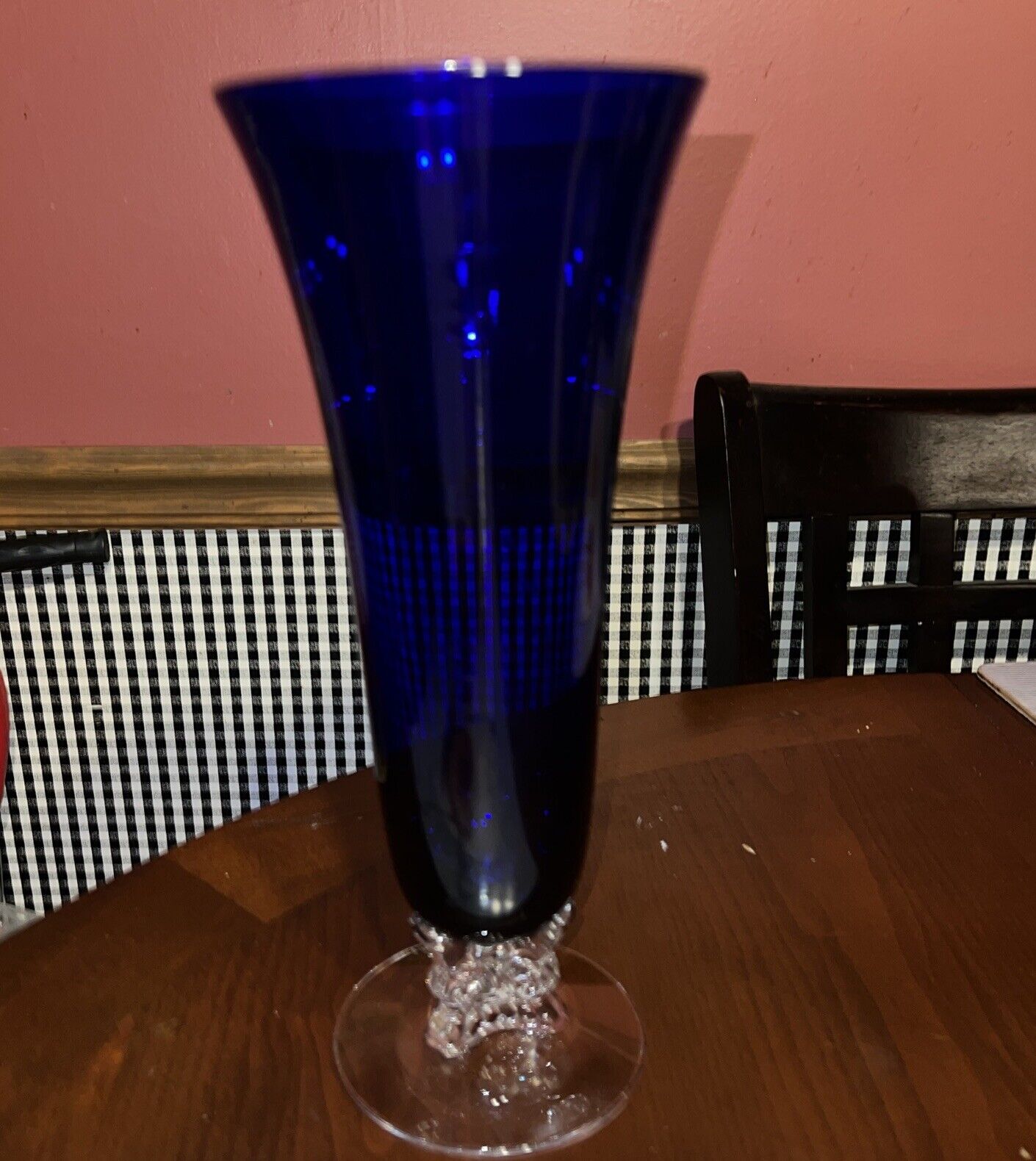 VGT Fostoria Vase Cobalt Blue Crystal Pedestal Footed Rare 11.5”