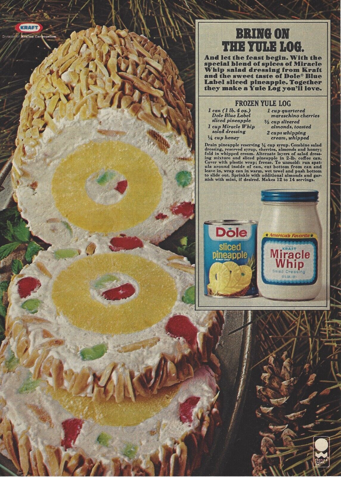 1975 Kraft Miracle Whip Dole Pineapple Yule Log vintage print ad advertisement