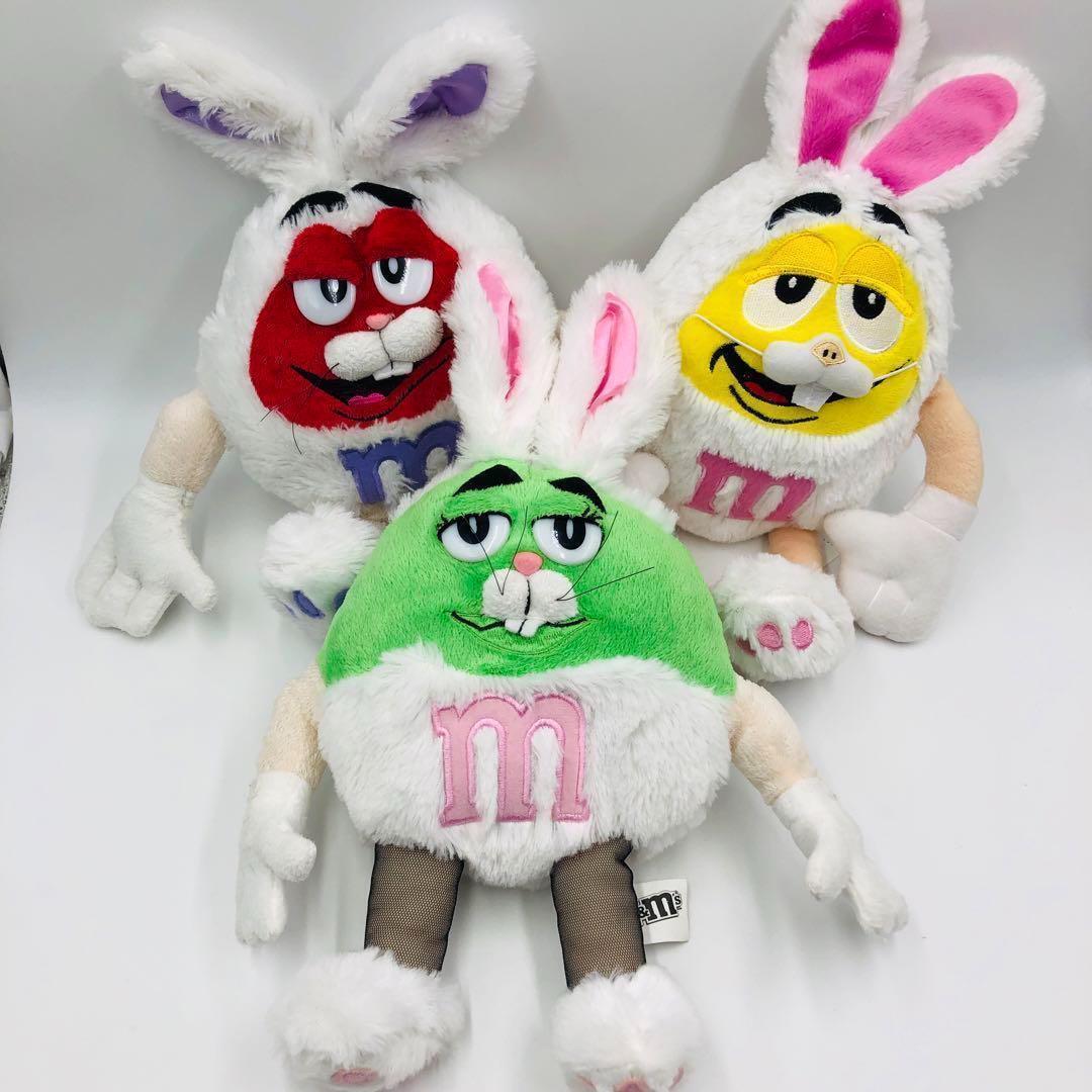 M&M\'s Easter Bunny Plush Toy Red Yellow Green Set of 3 Super rare