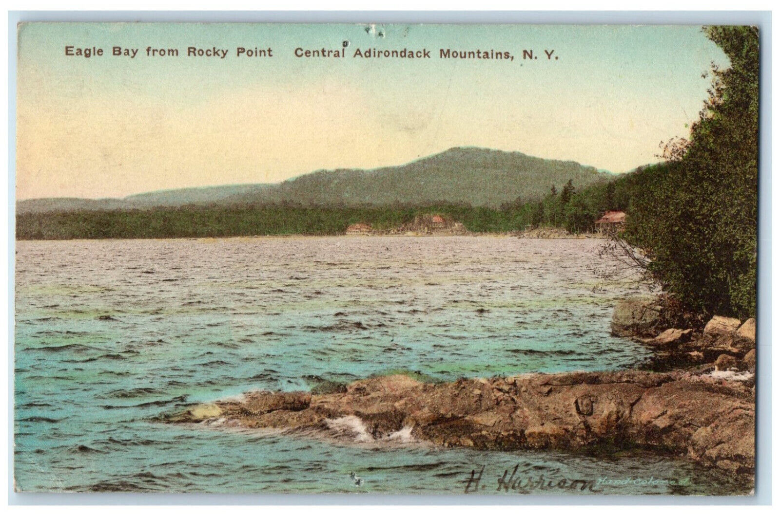 c1910 4th Lake Eagle Bay Rocky Point Central Adirondacks NY Handcolored Postcard