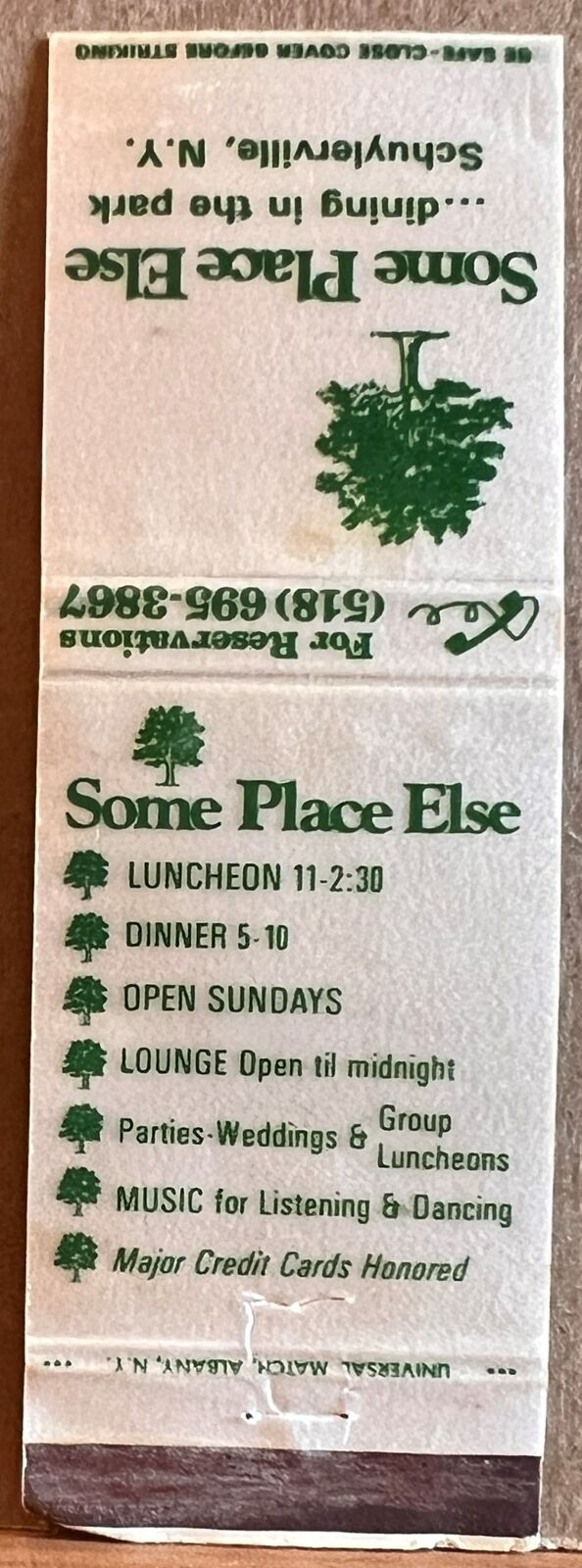 Some Place Else Restaurant Schuylerville NY New York Vintage Matchbook Cover