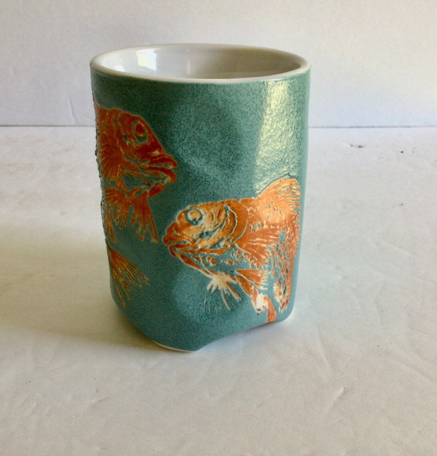 Mino Ware Japan Ceramic Tea Cup Turquoise with KOI