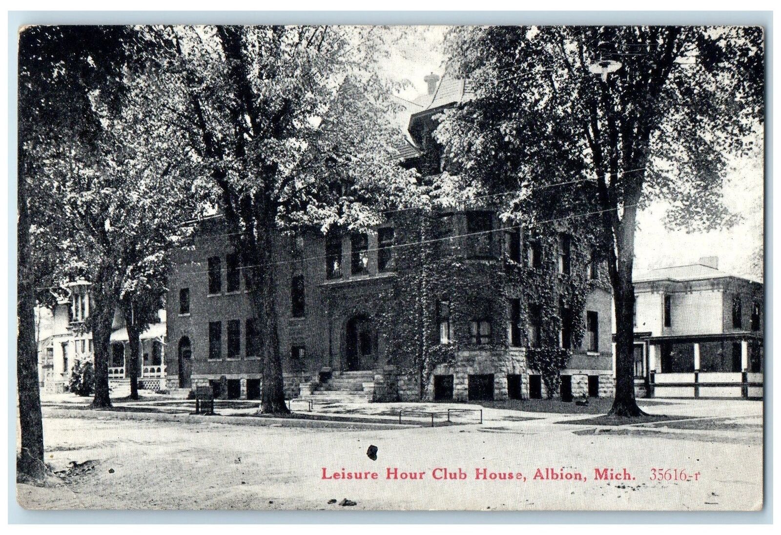 1918 Leisure Hour Club House Building Stairs Albion Michigan MI Posted Postcard